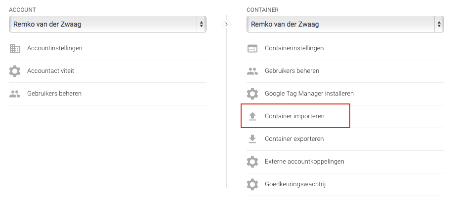 Containers importeren in Google Tag Manager